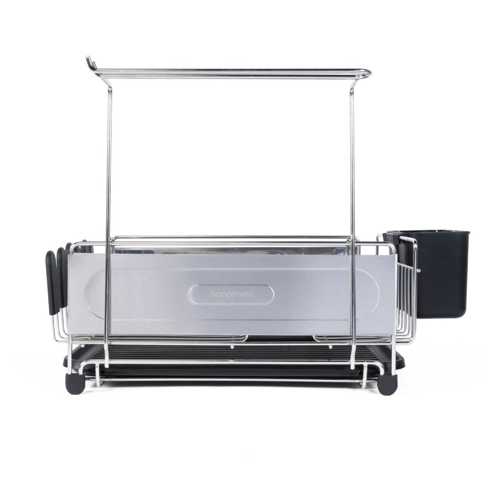Compact Dish Drying Rack & Drain Tray With Wine Glass Holder - Happimess