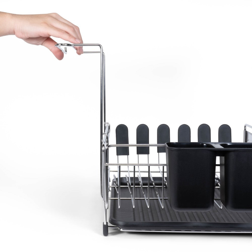 Compact Dish Drying Rack & Drain Tray With Wine Glass Holder - Happimess