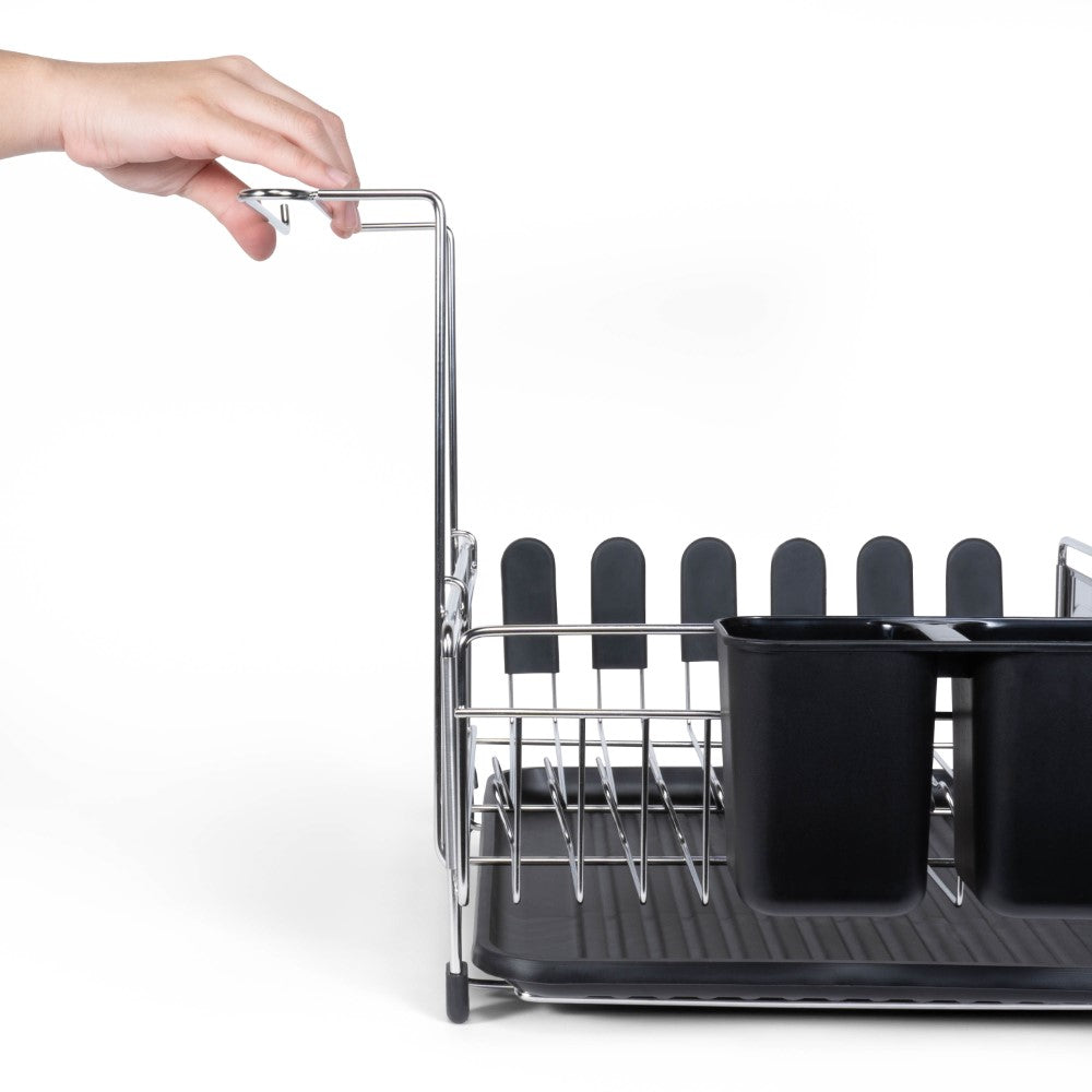 Compact Dish Drying Rack & Drain Tray With Wine Glass Holder