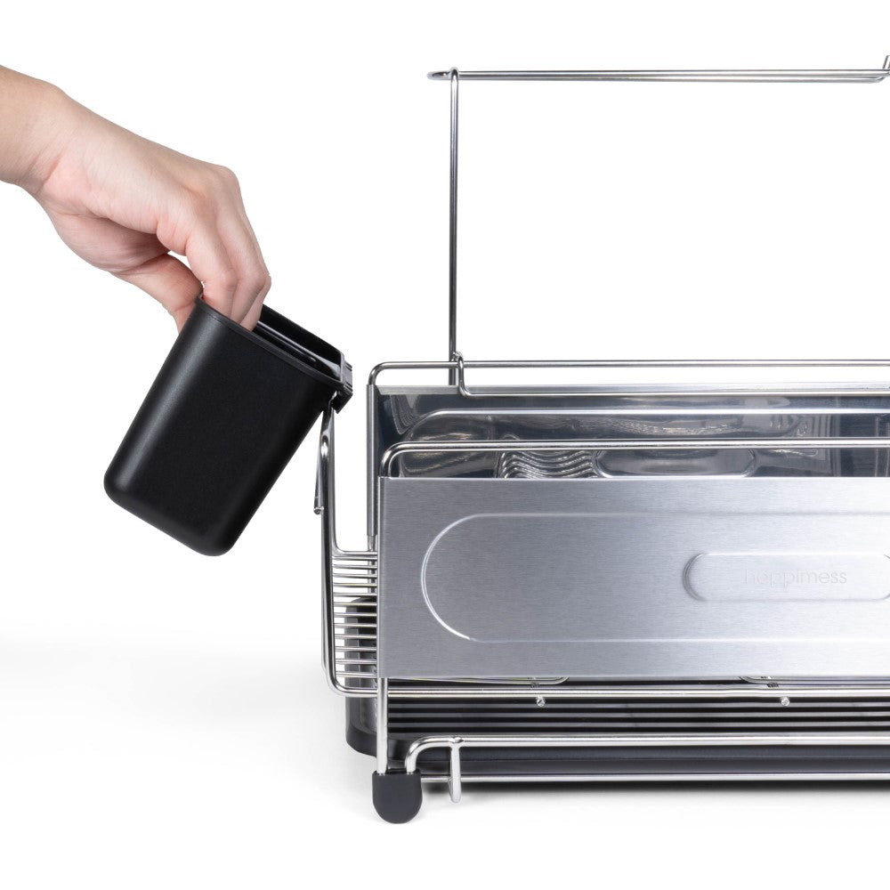 Compact Dish Drying Rack & Drain Tray With Wine Glass Holder - Happimess