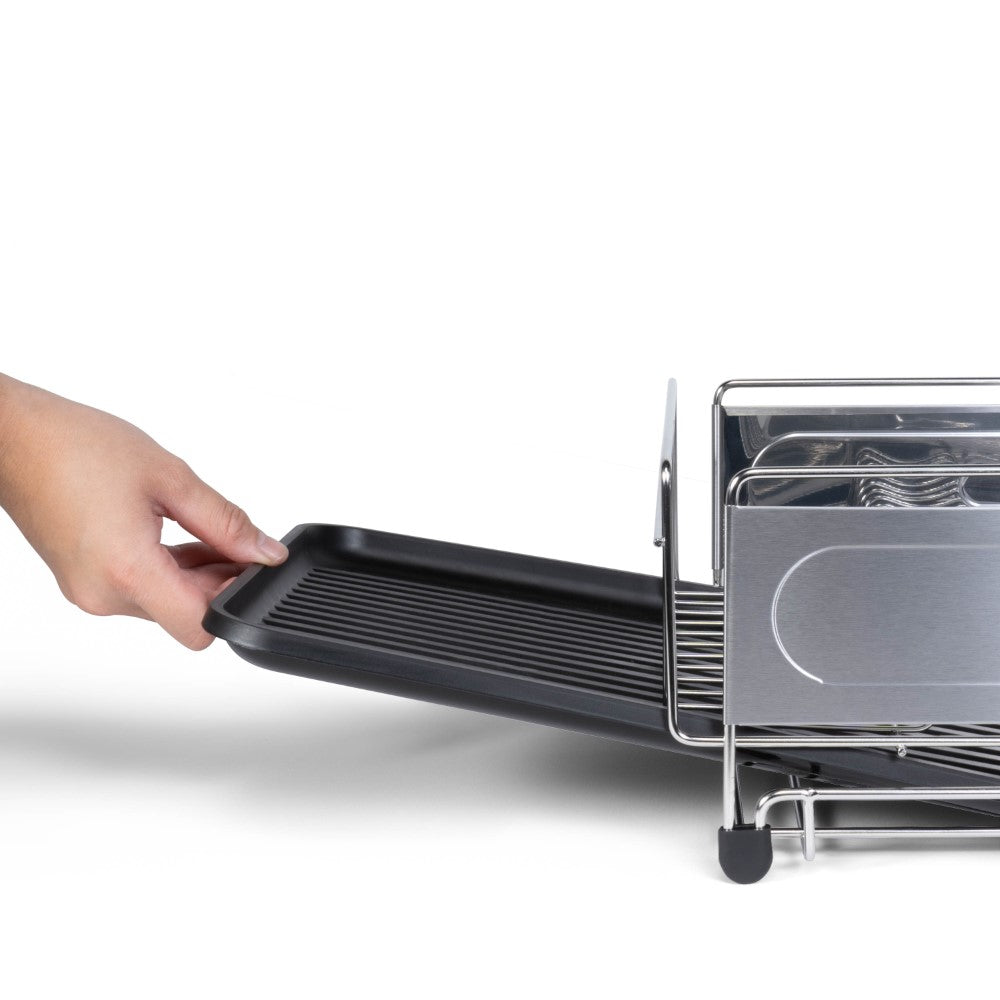 Compact Dish Drying Rack & Drain Tray With Wine Glass Holder - Happimess