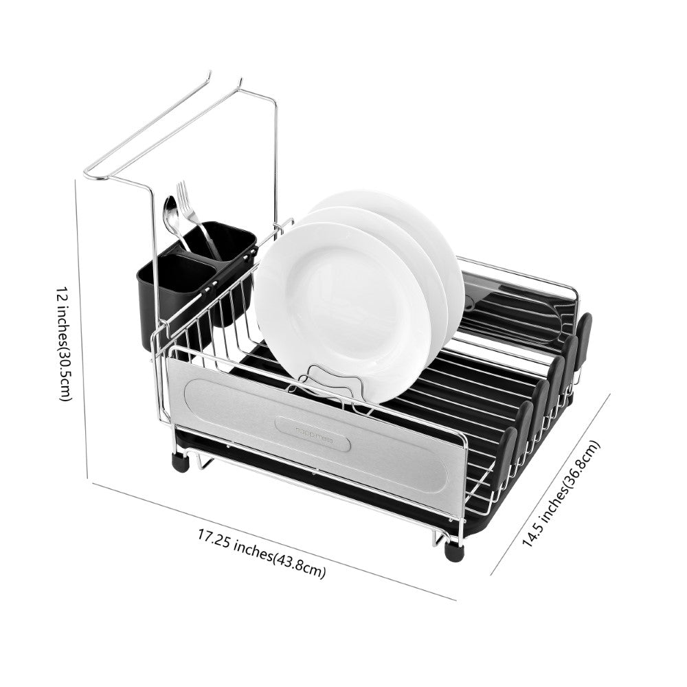Compact Dish Drying Rack & Drain Tray With Wine Glass Holder – Happimess