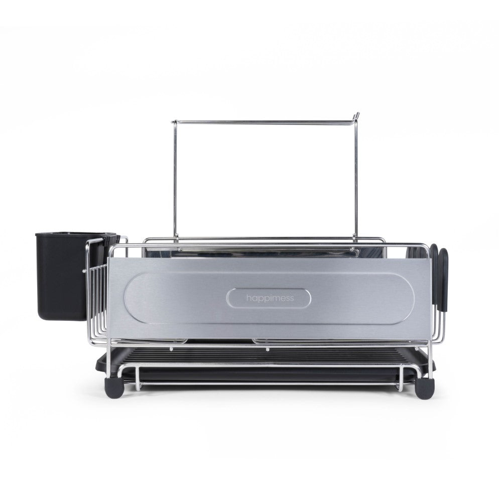 Compact Dish Drying Rack & Drain Tray With Wine Glass Holder - Happimess