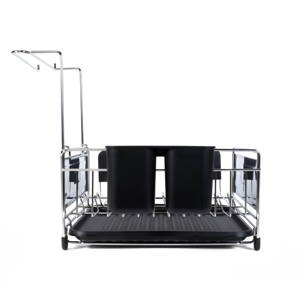Compact Dish Drying Rack & Drain Tray With Wine Glass Holder - Happimess