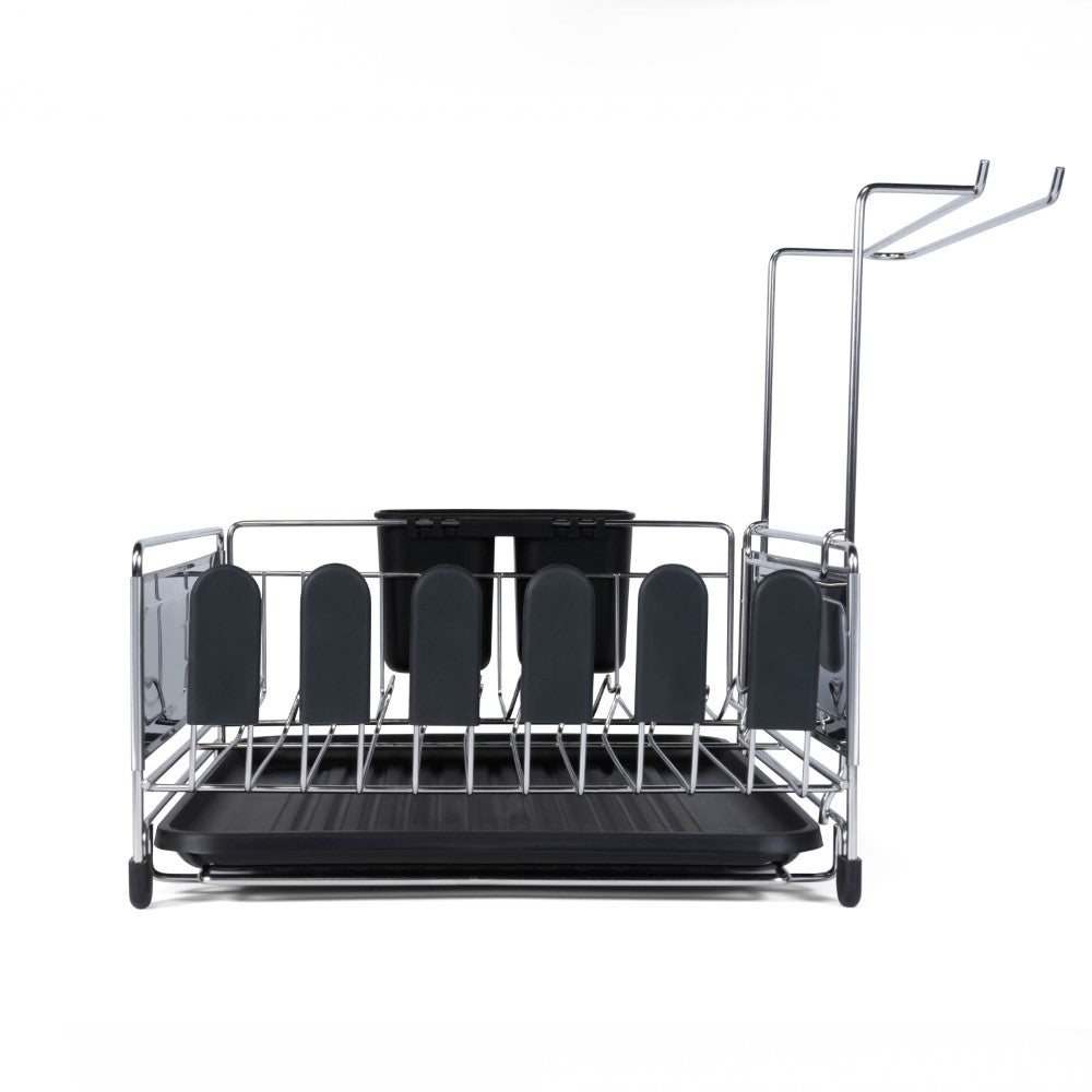 Compact Dish Drying Rack & Drain Tray With Wine Glass Holder - Happimess