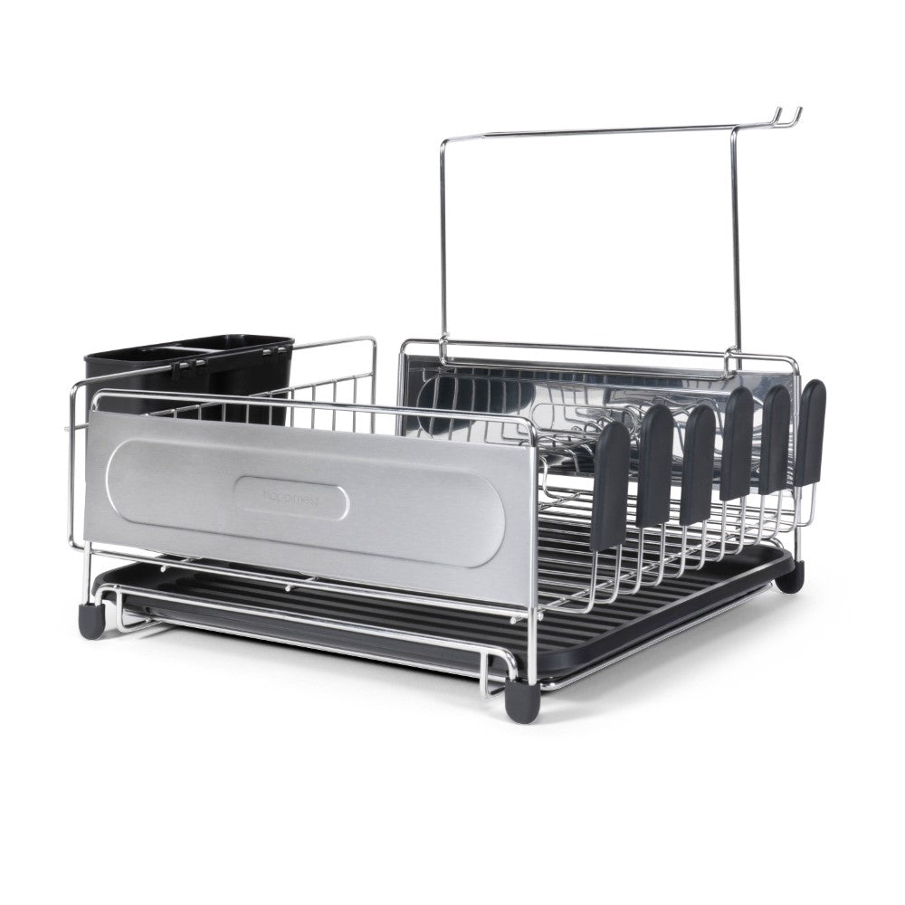 Compact Dish Drying Rack & Drain Tray With Wine Glass Holder - Happimess