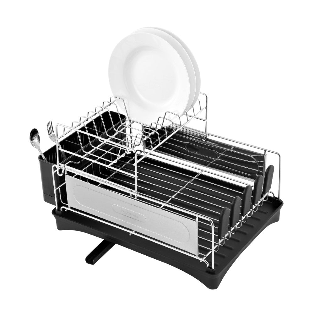 Compact 2-Tier Dish Drying Rack & Deep Drain Tray
