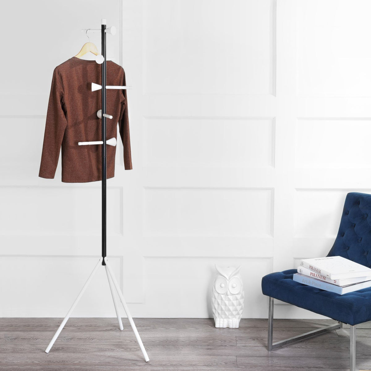 Aiden 70.4" 5-Hook Metal Coat Rack, Black/White - Happimess