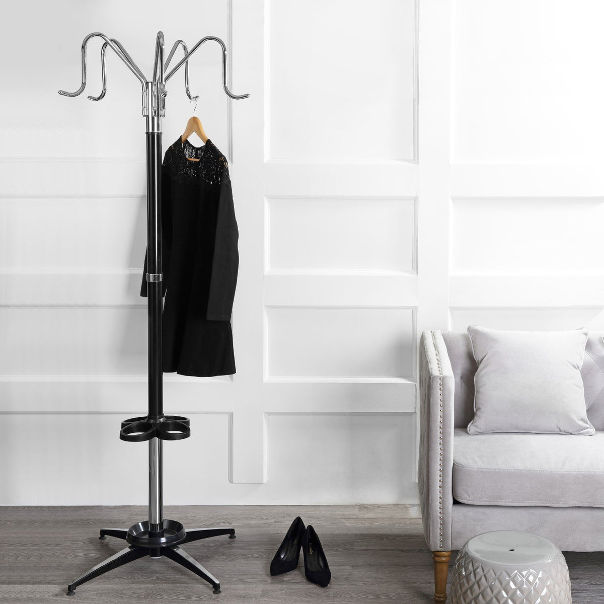 Ethan 5-Hook 72.8" Coat Rack, Black/Chrome - Happimess