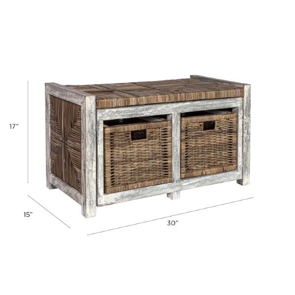 Rustic 30" 2 Drawer Wicker Storage Bench - Happimess