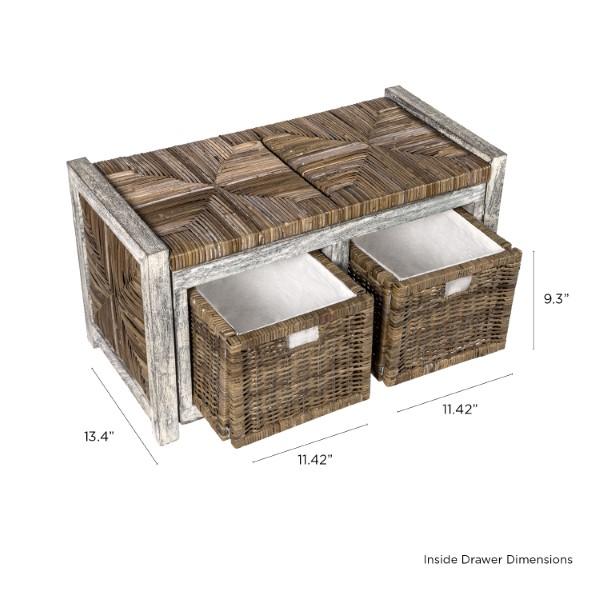 Rustic 30" 2 Drawer Wicker Storage Bench - Happimess