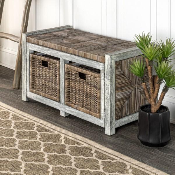 Rustic 30" 2 Drawer Wicker Storage Bench - Happimess