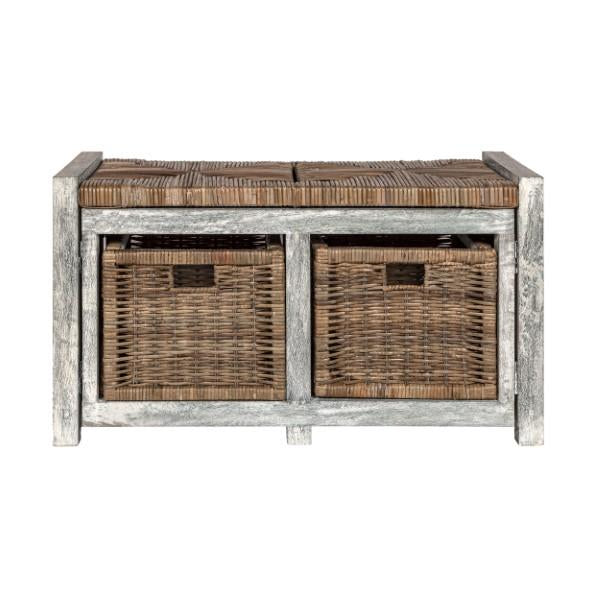 Rustic 30" 2 Drawer Wicker Storage Bench - Happimess