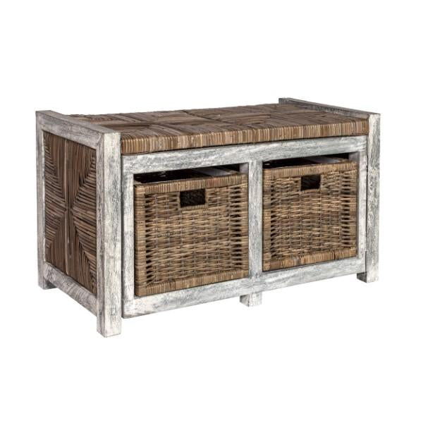 Rustic 30" 2 Drawer Wicker Storage Bench - Happimess