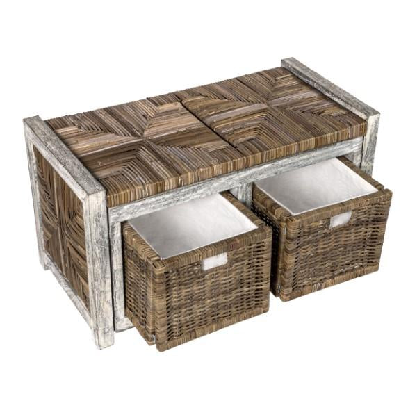 Rustic 30" 2 Drawer Wicker Storage Bench - Happimess