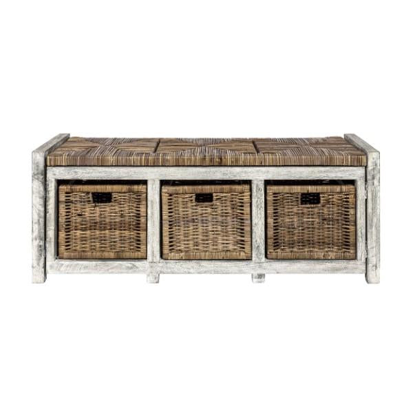 Rustic 43.3" 3 Drawer Wicker Storage Bench - Happimess