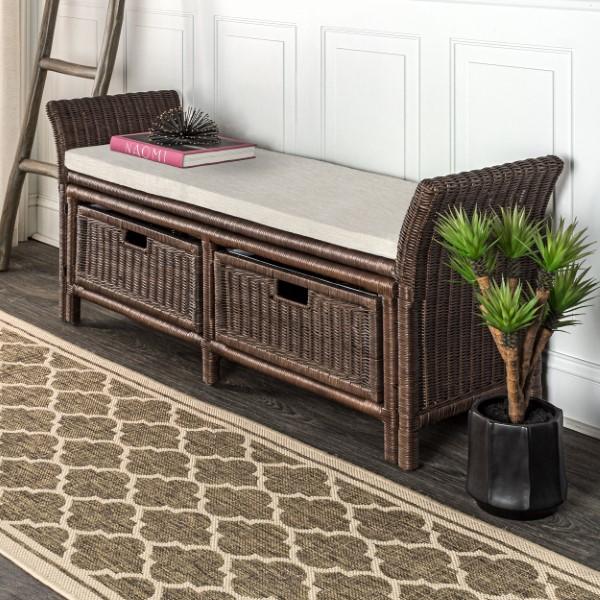 Wicker storage bench with cushion sale