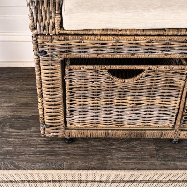 Palermo 34.50" 2 Drawer Wicker Storage Bench - Happimess