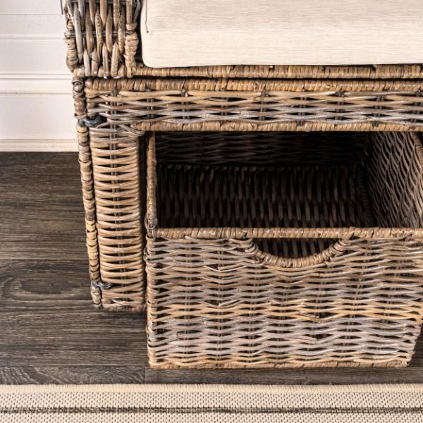Palermo 34.50" 2 Drawer Wicker Storage Bench - Happimess