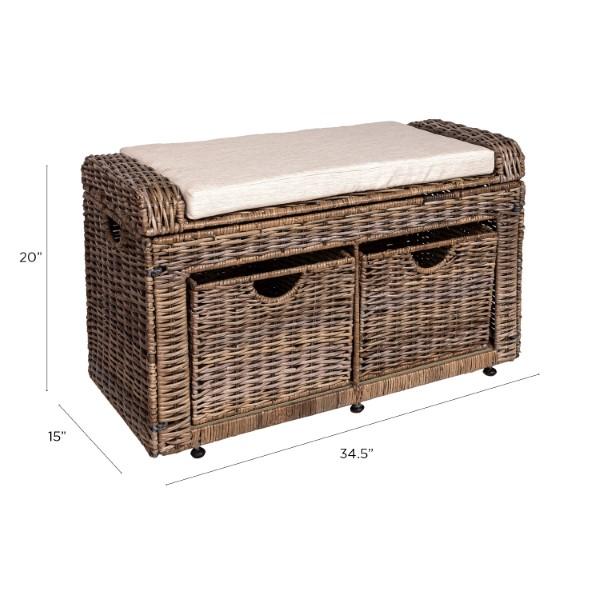 Palermo 34.50" 2 Drawer Wicker Storage Bench - Happimess