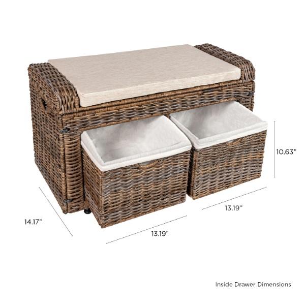 Palermo 34.50" 2 Drawer Wicker Storage Bench - Happimess
