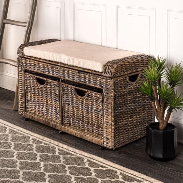 Palermo 34.50" 2 Drawer Wicker Storage Bench - Happimess