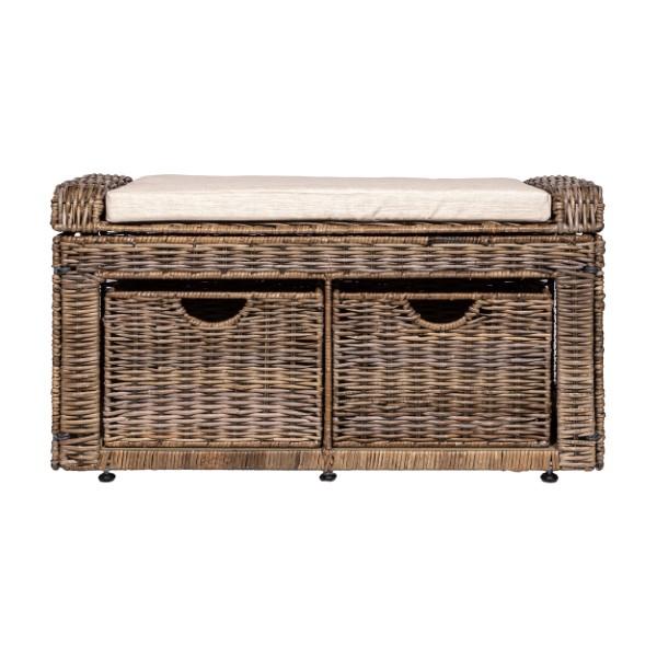 Palermo 34.50" 2 Drawer Wicker Storage Bench - Happimess
