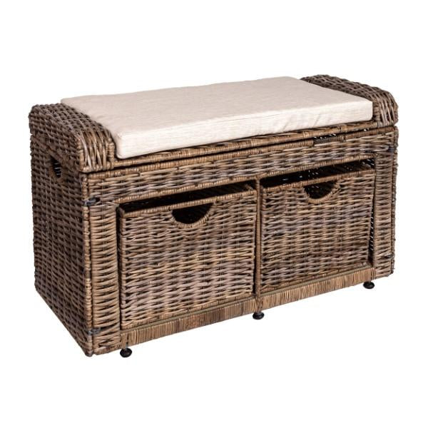 Palermo 34.50" 2 Drawer Wicker Storage Bench - Happimess