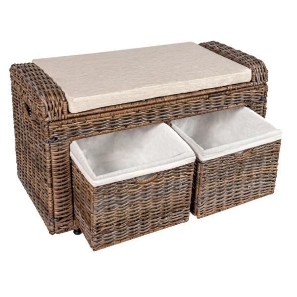 Palermo 34.50" 2 Drawer Wicker Storage Bench - Happimess